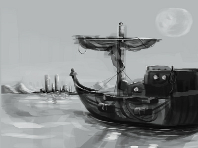 Five Minute Doodle black and white boat composition five minutes layout photoshop sketch tonal