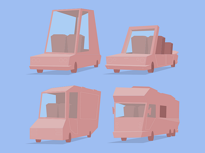 Pink Cars angular blue cars illustration low poly pink retro van