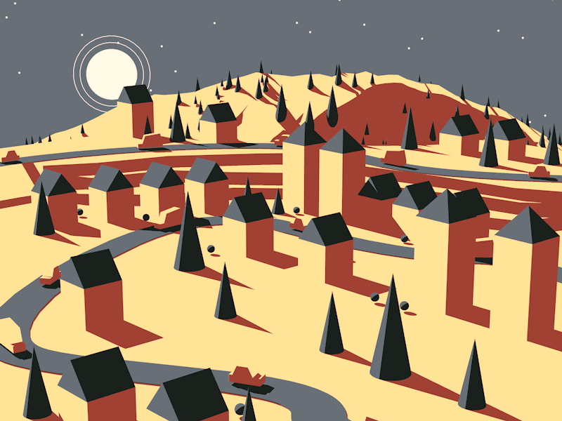 Nightway.gif gif animation motion illustration cars city village winter snow xmas moon c4d