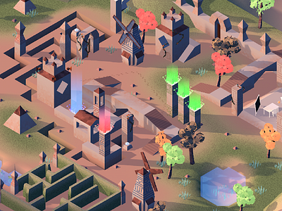 Game Enviroment Isometric day design environment game illustration landscape mountain night temple