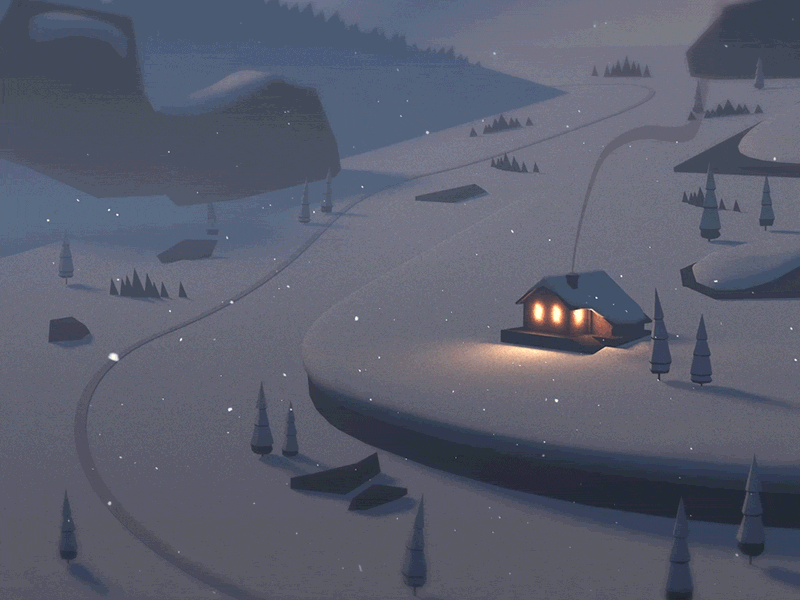 Chalet.gif 3d animation c4d christmas design gif illustration mountain snow train winter xmas