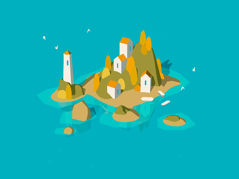 Lighthouse.gif 3d bird boat c4d design gif house illustration island lowpoly summer