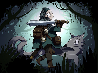 Bandit & Wolf art bandit character design doodle illustration rpg sketch trees wolf woods