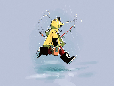 Fishing.jpg character design doodle fish fishing illustration ipad rain run sketch