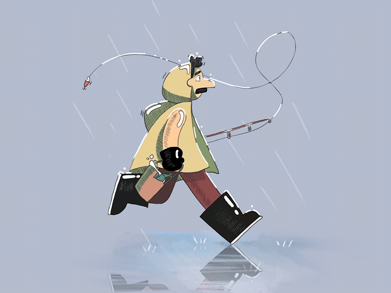 Fisherman.gif animation character design fish fishing gif illustration motion rain run sketch