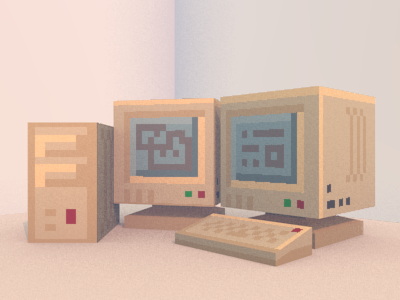 LETS COMPUTE! 3d aftereffects animation beige blender computer design geometric geometry gif illustration lowpoly motion photoshop render retro