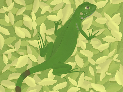 Iguana animal cold blood design digital painting displate environment green iguana illustration leaves procreate procreate art reptile