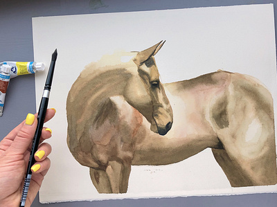 Watercolor Akhal-Teke animal debut hand drawn handmade hello dribbble hello dribble horse illustration nature watercolor watercolor art watercolour