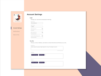 Settings Forms - Account, Notifications, and Date & Time