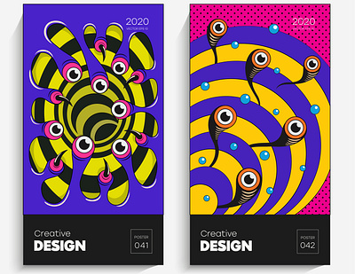 Bright abstract art illustration abstract bright brochure design bubble cartoon curves eyes futuristic illustration memphis design poster poster design psychedelic