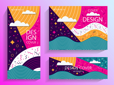 Colorful brochures in Memphis style abstract banner cartoon curves illustration memphis design poster psychedelic vector