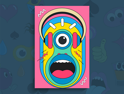 Colorful art poster cartoon illustration abstract art cartoon comic drawing eye festival graffiti headphones holiday isolated mouth music pop retro scream sound vector volume wow