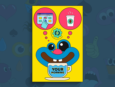 Bright art illustration in cartoon style art cartoon coffee comic computer cup graffiti morning mouth music pop smile sound tablet think thoughts vector wake up wow your