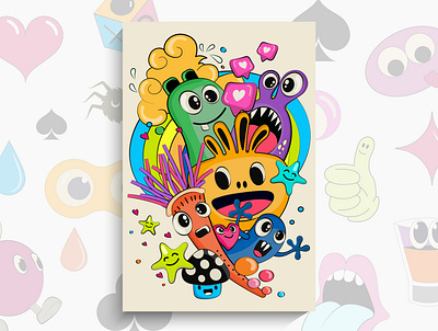 Cartoon Doodles pattern with monsters abstract art bubble bubbles cartoon characters comic crazy doodle doodles emotion graffiti grafitti humor illustration monster objects pattern sketch vector