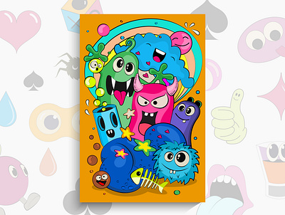 Cartoon Doodles pattern with monsters abstract alien art bubble bubbles cartoon characters comic crazy doodle doodles emotion graffiti grafitti humor monster objects pattern sketch vector