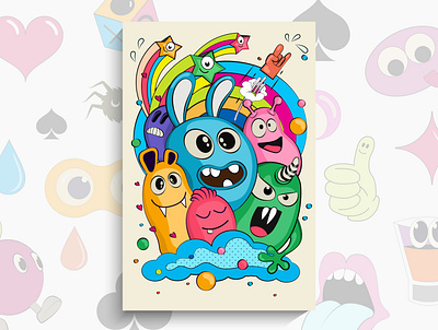 Cartoon Doodles pattern with monsters abstract alien art bubble bubbles cartoon characters comic crazy doodle doodles emotion graffiti grafitti humor monster objects pattern sketch vector