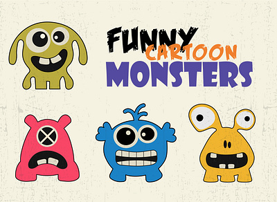 Funny cartoon colorful monsters angry collection cool crazy cute different emoticon fun funny game happy icon isolated laughing mouth set smiley square teeth vector