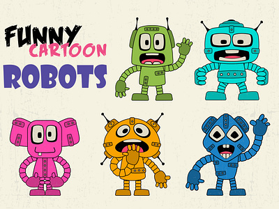 Funny cartoon colorful robots