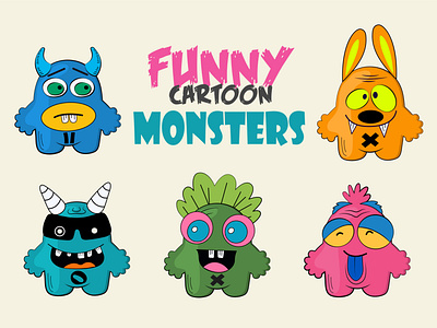 Funny cartoon colorful monsters