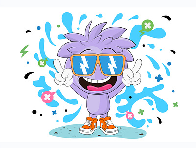 Cartoon cheerful boy with glasses abstract boy bubbles cartoon characters comic crazy creature doodle doodles graffiti grafitti halloween kid monster monster vector sketch surprised vector winking