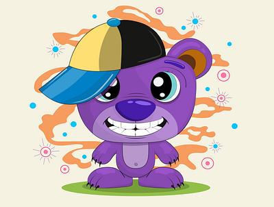 Cartoon bear wearing a cap bear cap cartoon character characters cheerful child cub cute doodle drawing eye fauna friend funny happy isolated kid paw smile