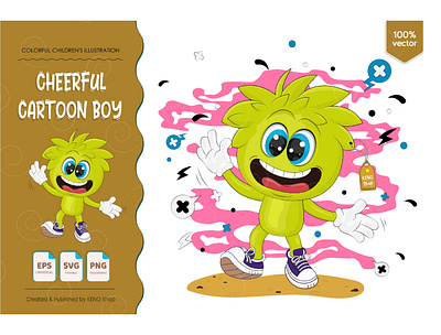 Cheerful cartoon boy + Poster boy boy drawing cartoon cartoon boy cartoon character children clip art crazy cute boy cute cartoon illustration happy little boy teenage