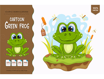 Cartoon green frog baby cartoon character comic creature drawing flora frog fun funny green humor illustration mood pad picture smile toad tongue young