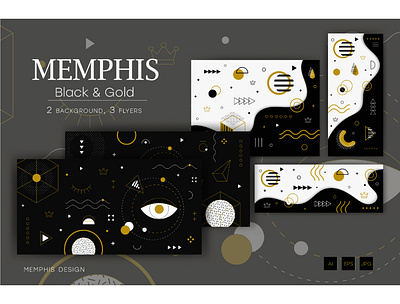 Memphis backgrounds, balck and gold 80s 90s abstract art artwork backgrounds card collection colorful cover creative curve decor design elements futuristic memphis memphis elements poster memphis