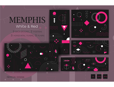 Memphis backgrounds, White and Red 80s 90s abstract art artwork backgrounds card collection colorful cover creative curve decor design elements futuristic memphis memphis elements poster memphis