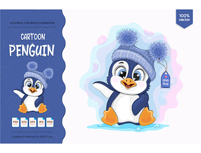 Cute cartoon penguin. animals art artwork background cartoon characters christmas cute funny greeting happy holiday illustration isolated kids penguin postcard snow vector winter