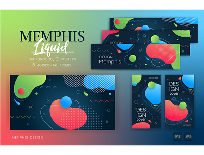 Memphis design with liquid elements. abstract background background birthday fashion flyer geometric geometry hipster holographic sticker memphis memphis style party pattern poster poster frame poster texture retro retro poster set style