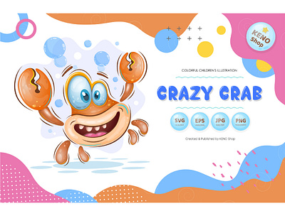 Cute Cartoon Crab. animals art caricature cartoon cartoon character character characters comic crab design emoticon expression funny graphic design happiness joy mascot playful positive print