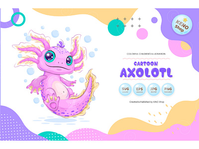 Cute cartoon axolotl