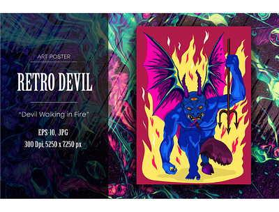 Retro art devil demon devil fangs fantasy fear fire flame hellfire hoof horns horror inferno monster occult psychedelic satan succubus surrealism trident underworld