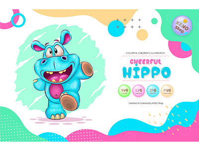 Cheerful cartoon hippo adorable animal art behemoth cartoon character cheerful clip art comic fun happy hippo hippopotamus illustration mammal mascot mouth smile vector wildlife