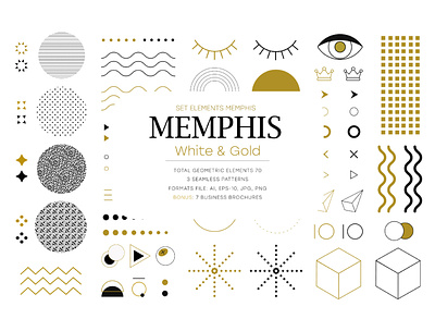 70 Memphis white and gold elements 80s 90s abstract art artwork backgrounds card collection colorful cover creative curve decor design elements futuristic memphis memphis elements poster memphis