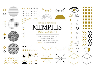 70 Memphis white and gold elements 80s 90s abstract art artwork backgrounds card collection colorful cover creative curve decor design elements futuristic memphis memphis elements poster memphis