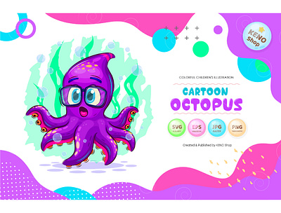 Cartoon surprised octopus cartoon cartoon character character cheerful crab design drawing expression fish funny illustration isolated mascot octopus octopus clipart shark squid tentacle toy vector