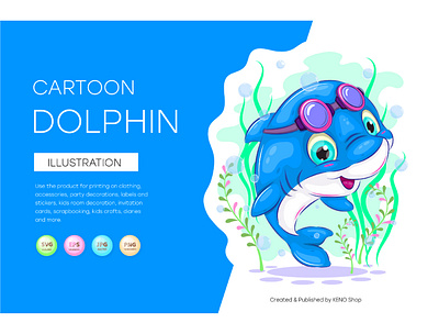 Cute Cartoon Dolphin. elements