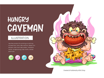 Cartoon Hungry Caveman bearded cartoon caveman character comic graphic illustration man mascot neanderthal prehistoric primitive t shirt vector
