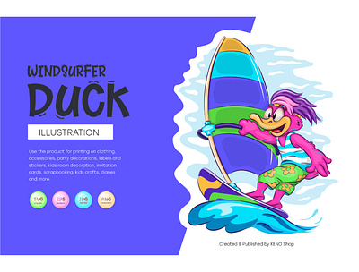 Cartoon Duck Windsurfer mallard