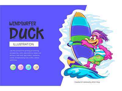 Cartoon Duck Windsurfer