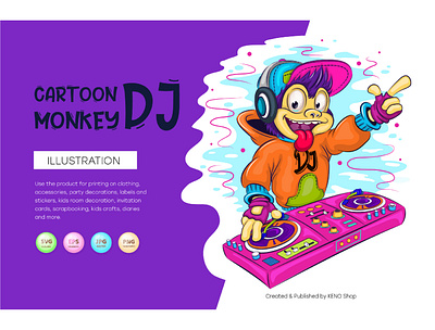 Cartoon monkey DJ. festival