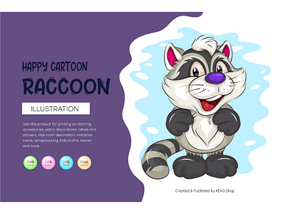 Happy cartoon raccoon. character