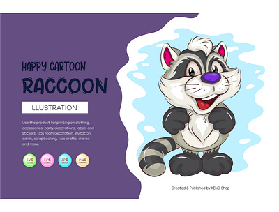 Happy cartoon raccoon. character