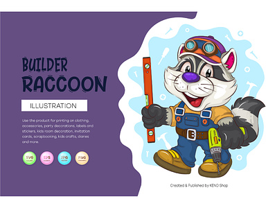 Cartoon Raccoon Builder. adorable
