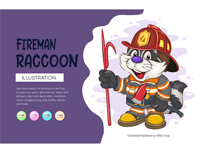 Cartoon Raccoon Fireman. rescue