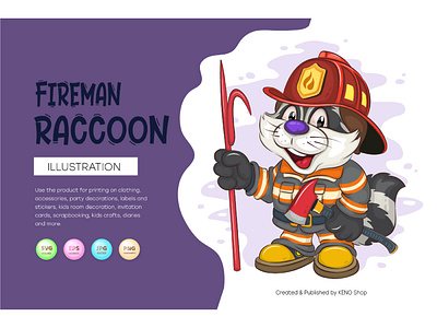 Cartoon Raccoon Fireman.