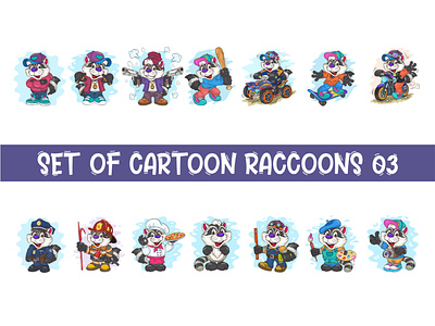 Set of Cartoon Raccoons 03. T-Shirt. racer