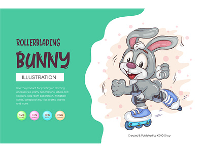 Cartoon Bunny Rollerblading. cheerful